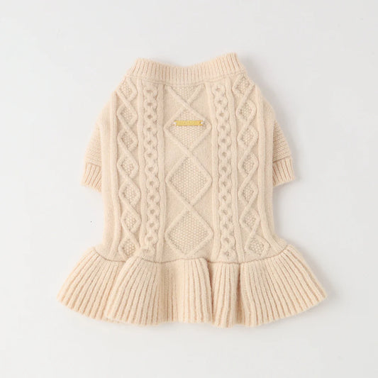 Knit cable frill dress